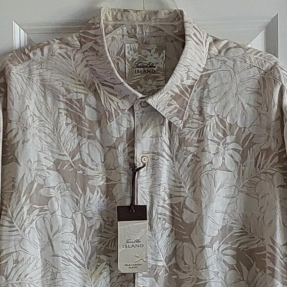 New Tasso Elba Island Cream & Tan Short Sleeve Button Down Shirt Men's Size XXL - Picture 2 of 14